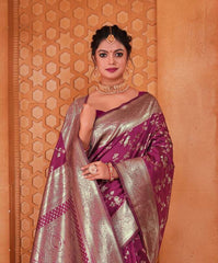 Magenta Pink Woven Banarasi Silk Saree