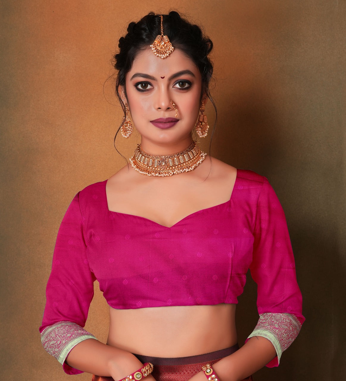 Magenta Pink Woven Banarasi Silk Saree