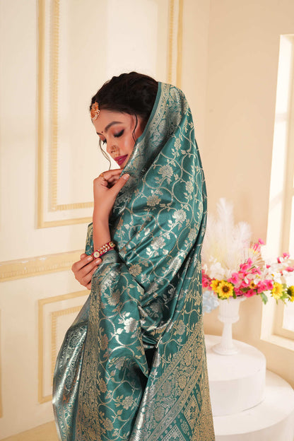 Emerald Green Woven Banarasi Silk Saree