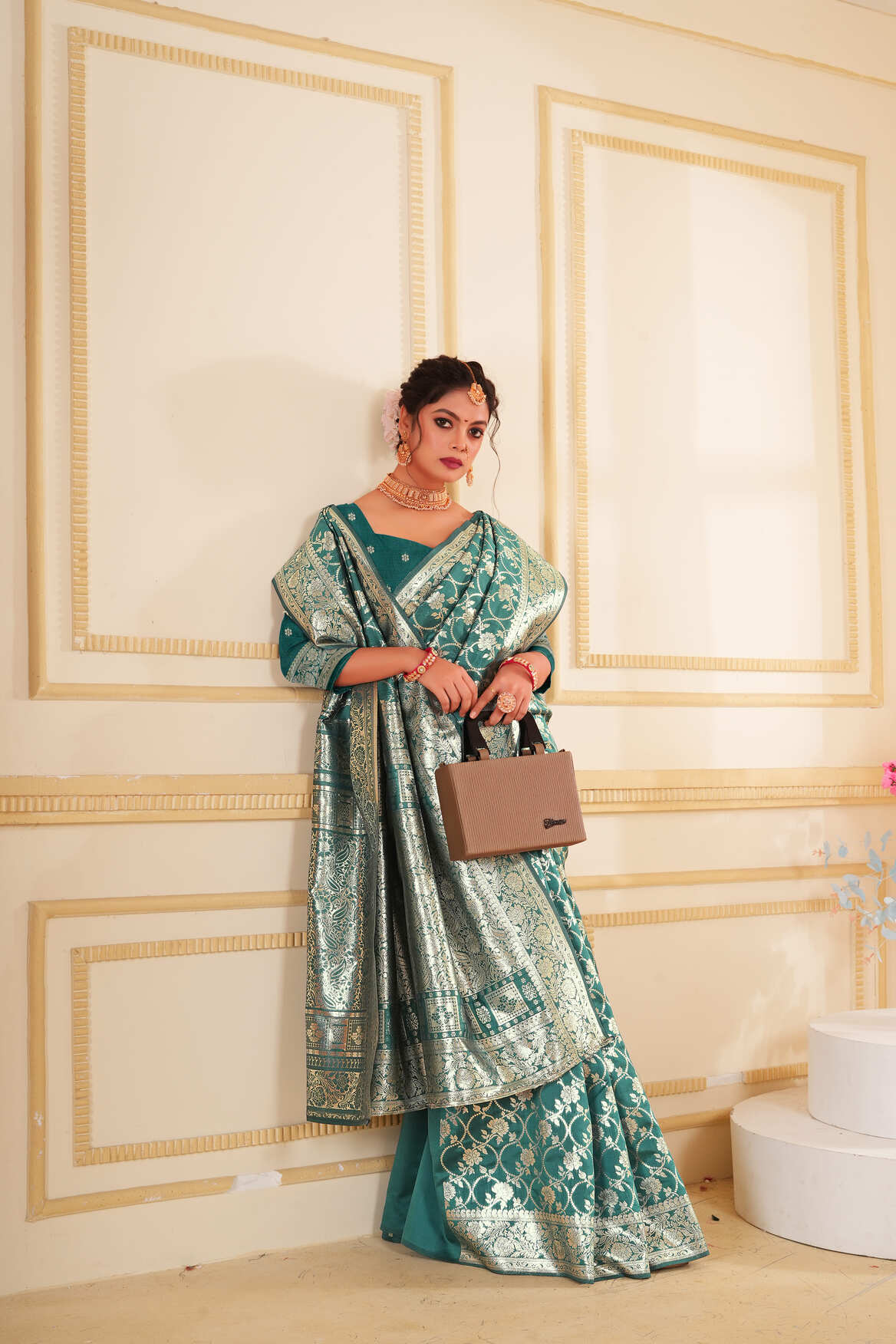 Emerald Green Woven Banarasi Silk Saree