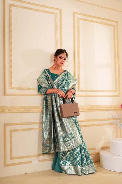Emerald Green Woven Banarasi Silk Saree