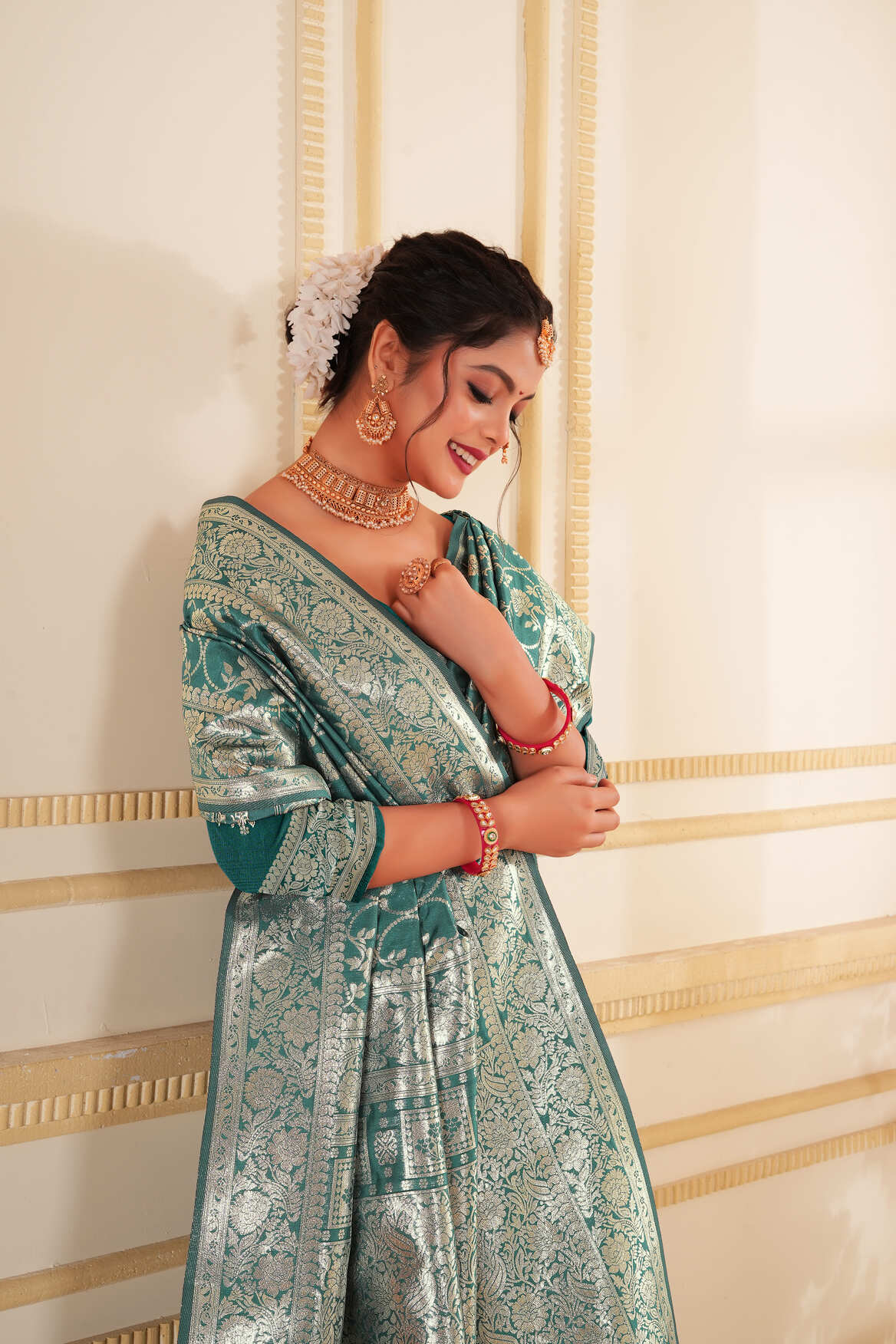 Emerald Green Woven Banarasi Silk Saree