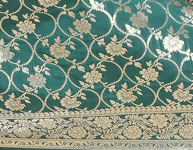 Emerald Green Woven Banarasi Silk Saree