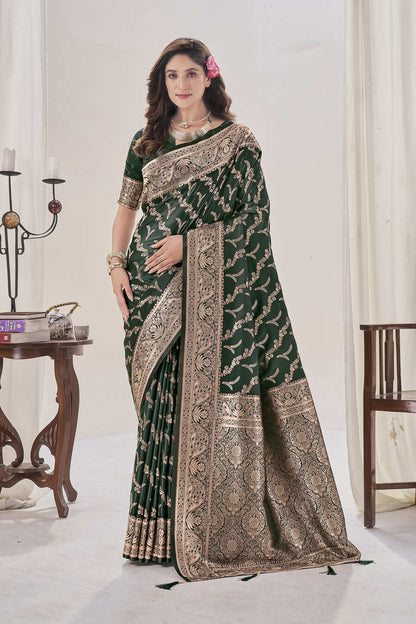 Dark Green WovenSatin Silk Saree