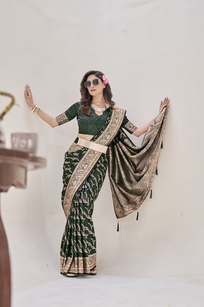 Dark Green WovenSatin Silk Saree