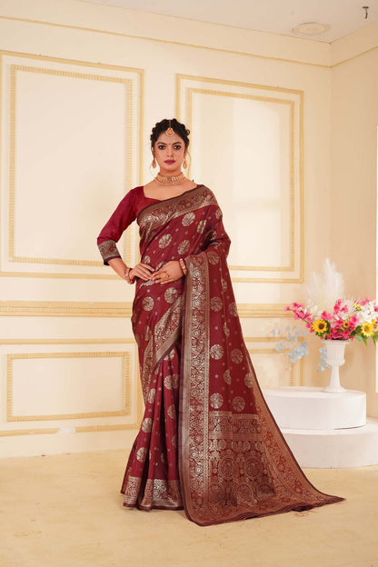 Maroon Woven Banarasi Silk Saree
