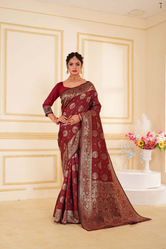 Maroon Woven Banarasi Silk Saree