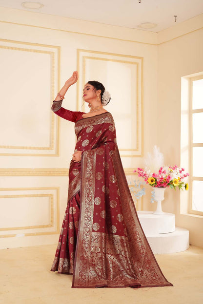 Maroon Woven Banarasi Silk Saree