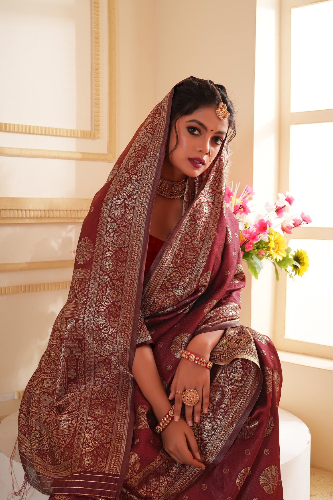 Maroon Woven Banarasi Silk Saree