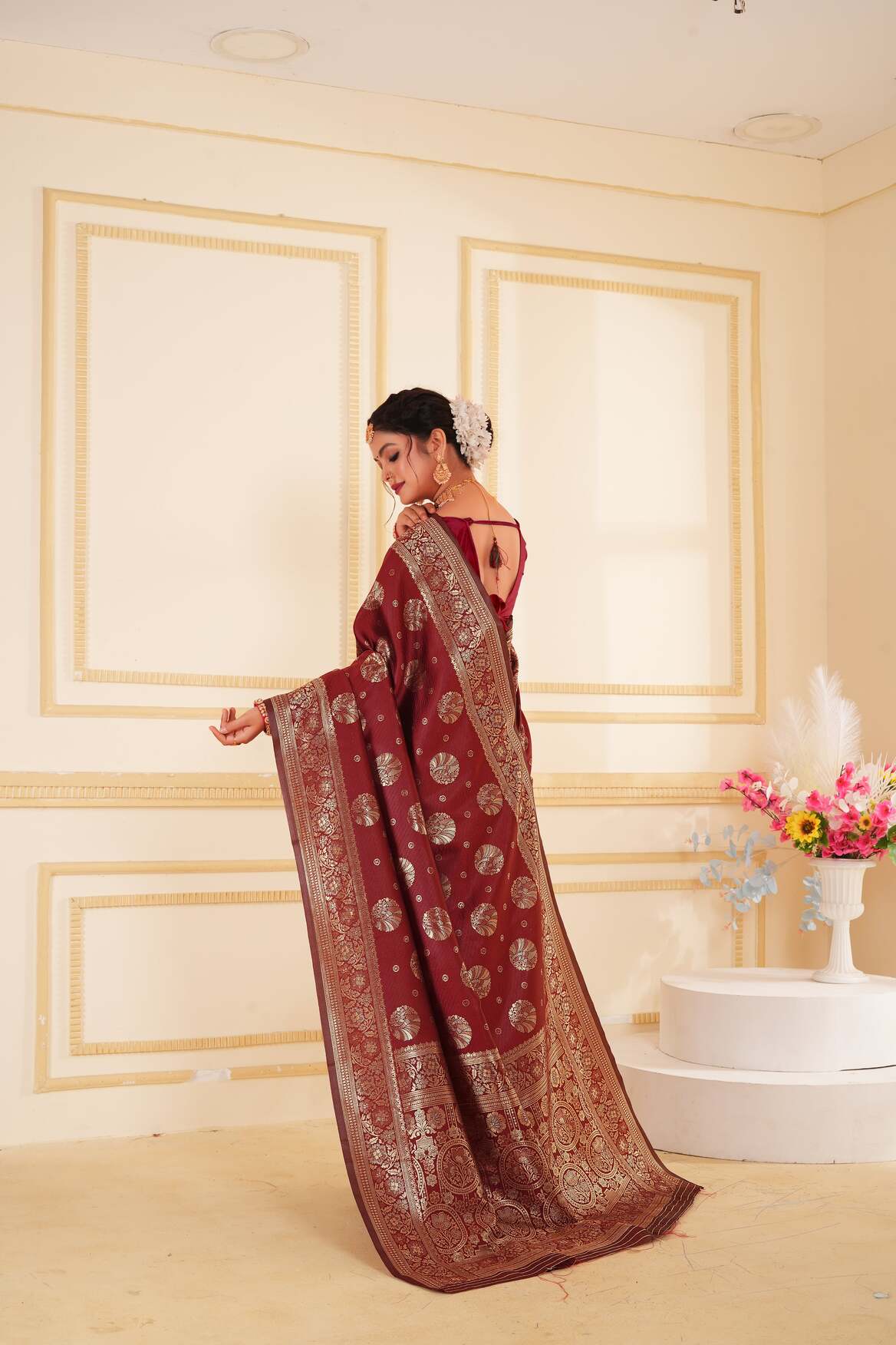 Maroon Woven Banarasi Silk Saree