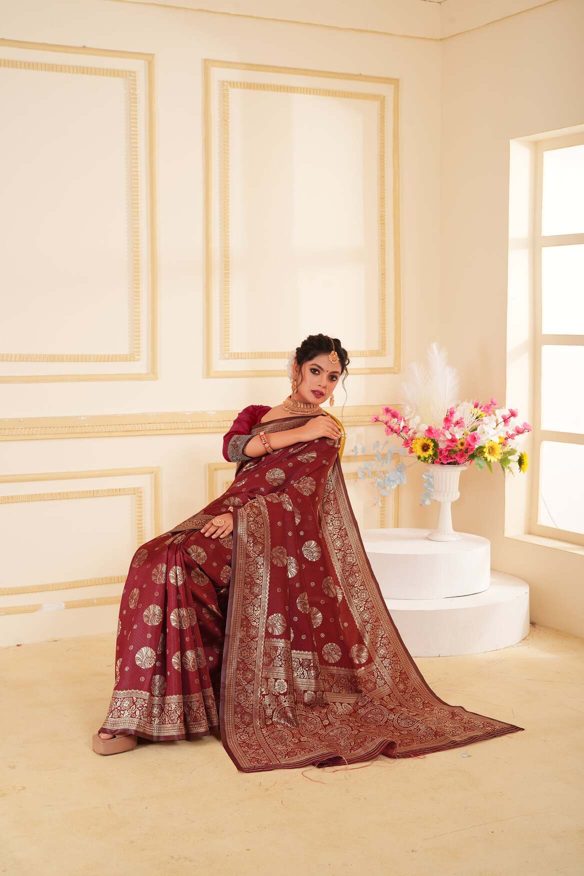 Maroon Woven Banarasi Silk Saree