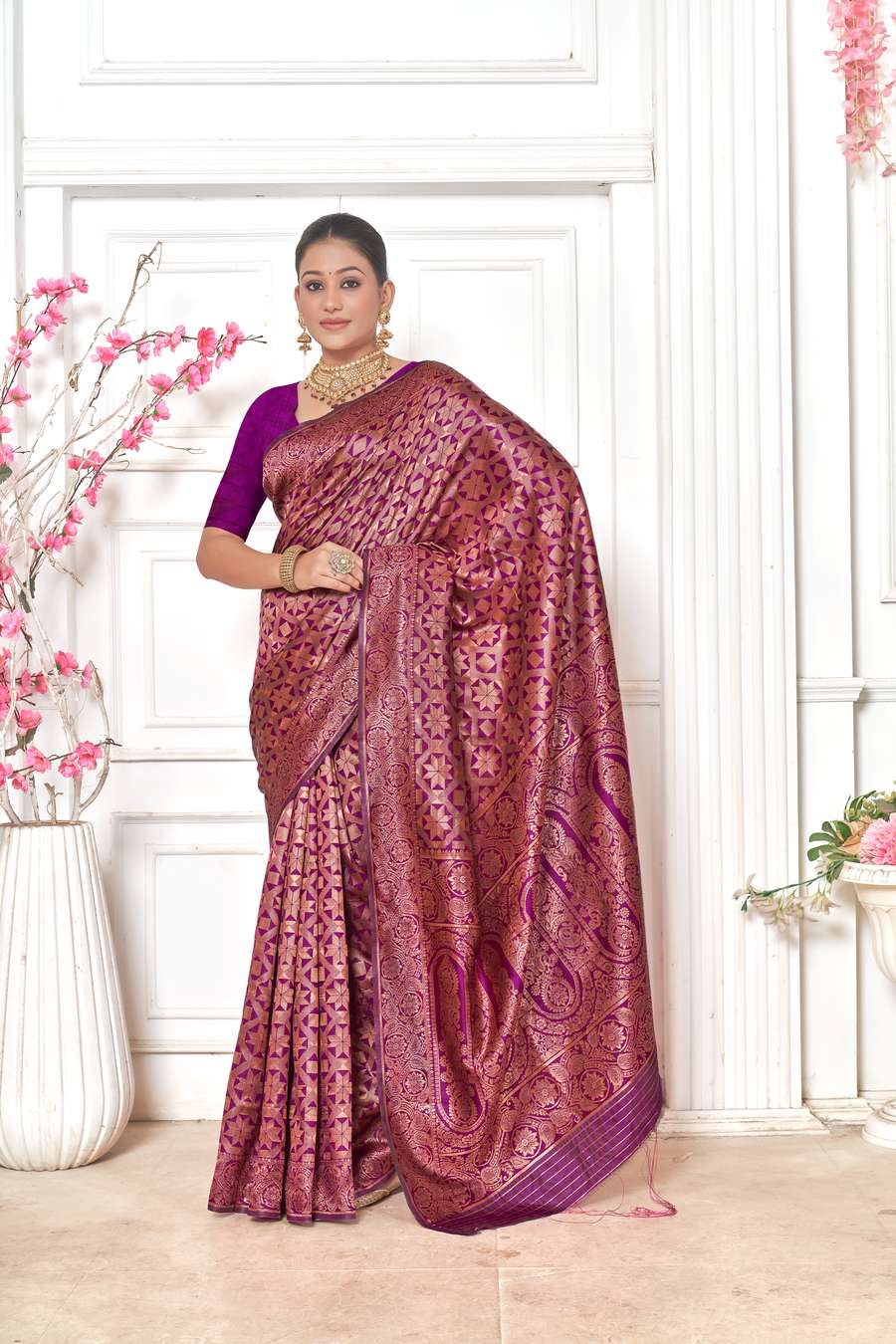 Magenta Banarasi Silk Saree