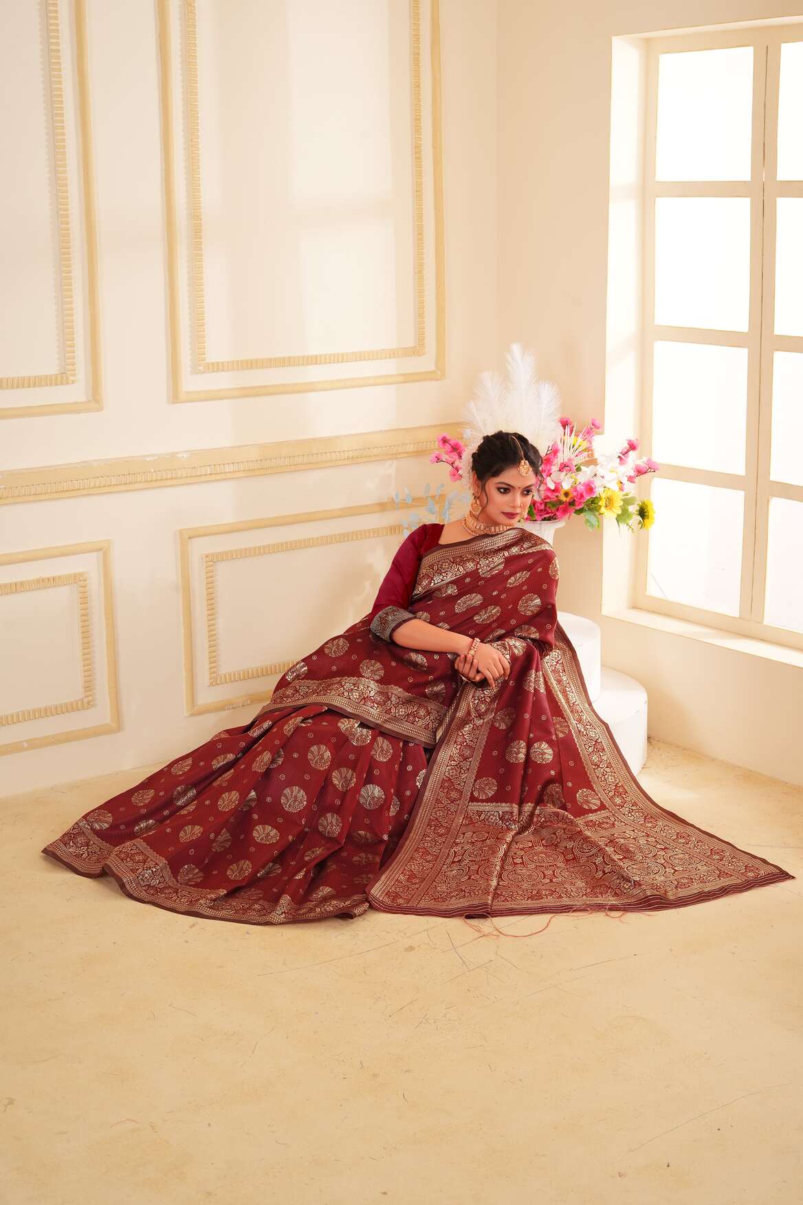 Maroon Woven Banarasi Silk Saree