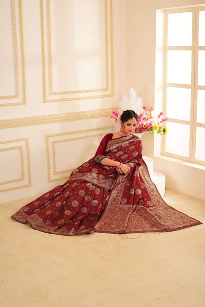 Maroon Woven Banarasi Silk Saree