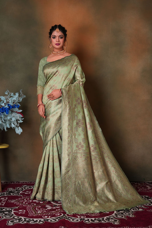 Pastel Green Woven Banarasi Silk Saree