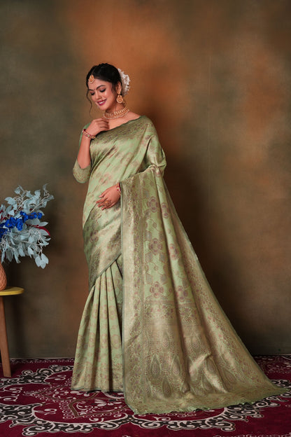 Pastel Green Woven Banarasi Silk Saree