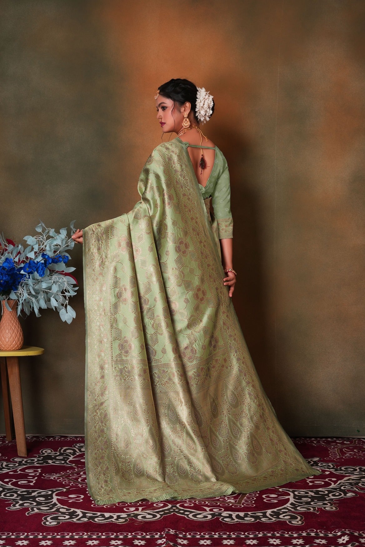 Pastel Green Woven Banarasi Silk Saree
