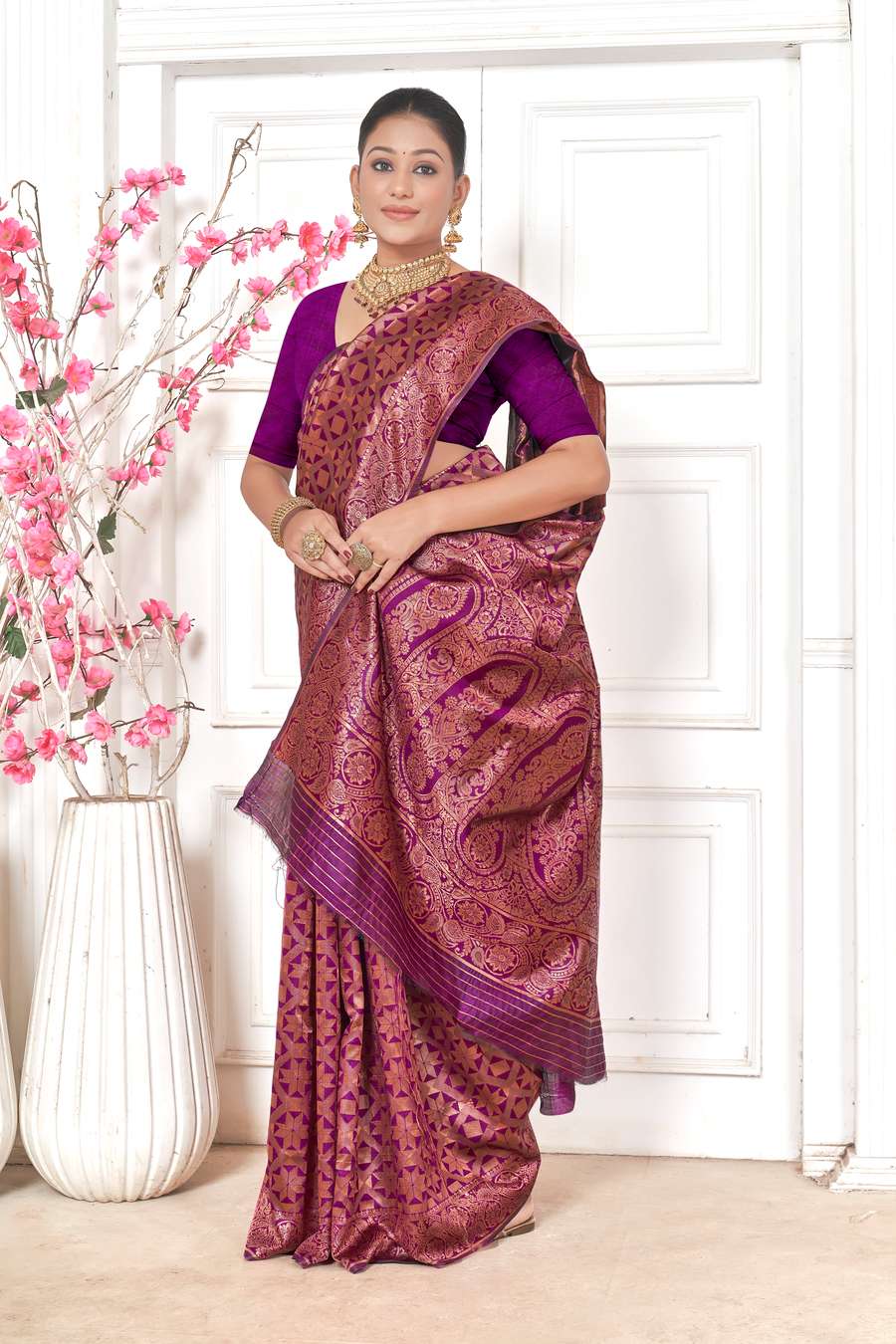 Magenta Banarasi Silk Saree