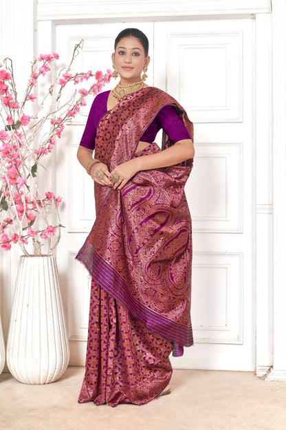 Magenta Banarasi Silk Saree