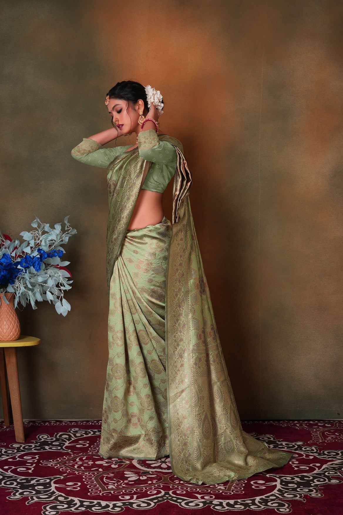 Pastel Green Woven Banarasi Silk Saree