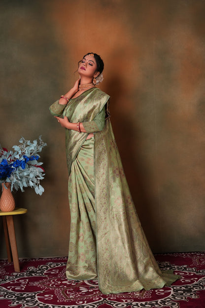 Pastel Green Woven Banarasi Silk Saree