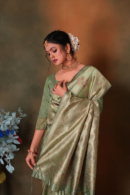 Pastel Green Woven Banarasi Silk Saree