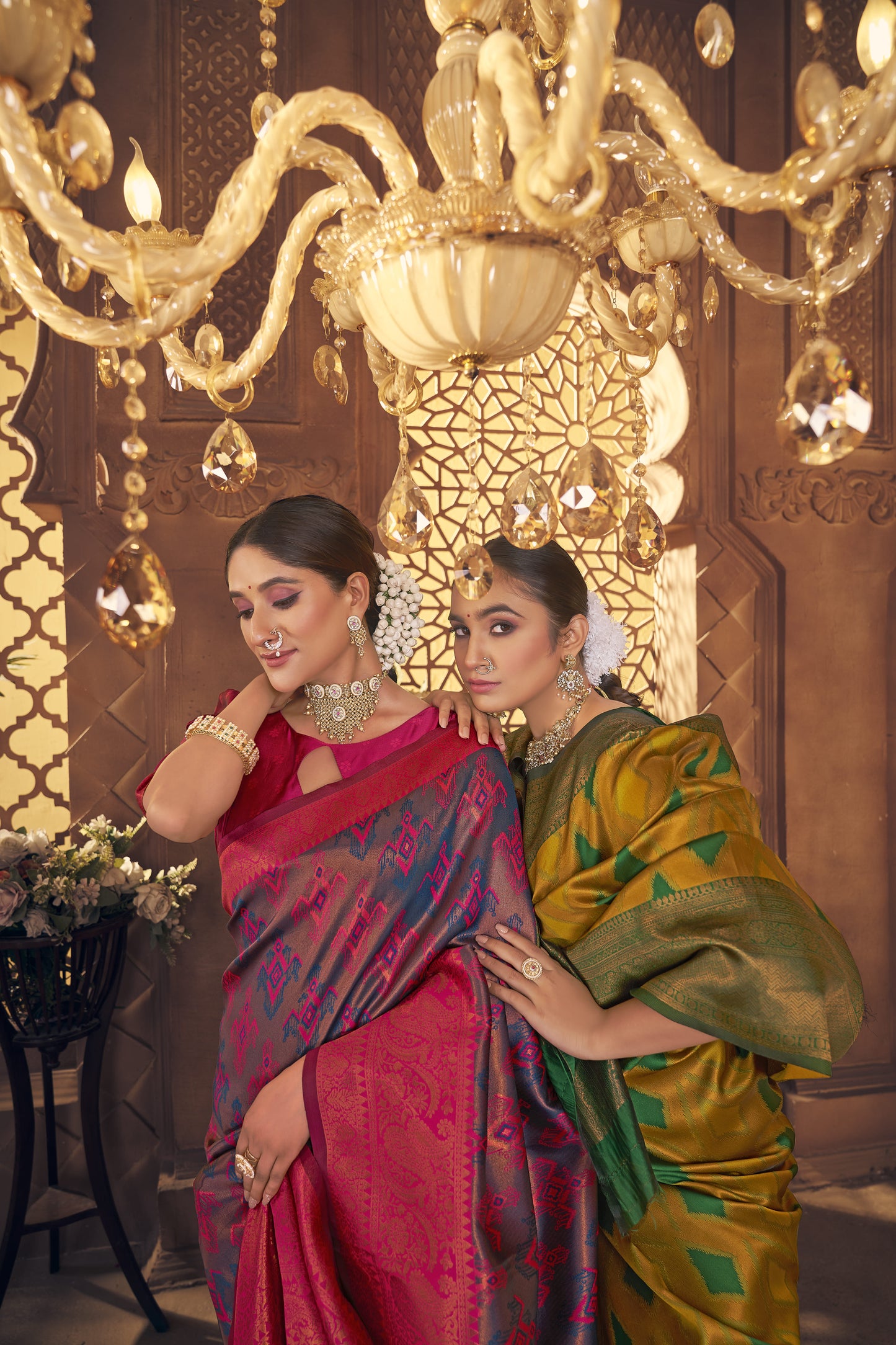 Mustard Yellow & Emerald Green Kanjivaram Silk Saree