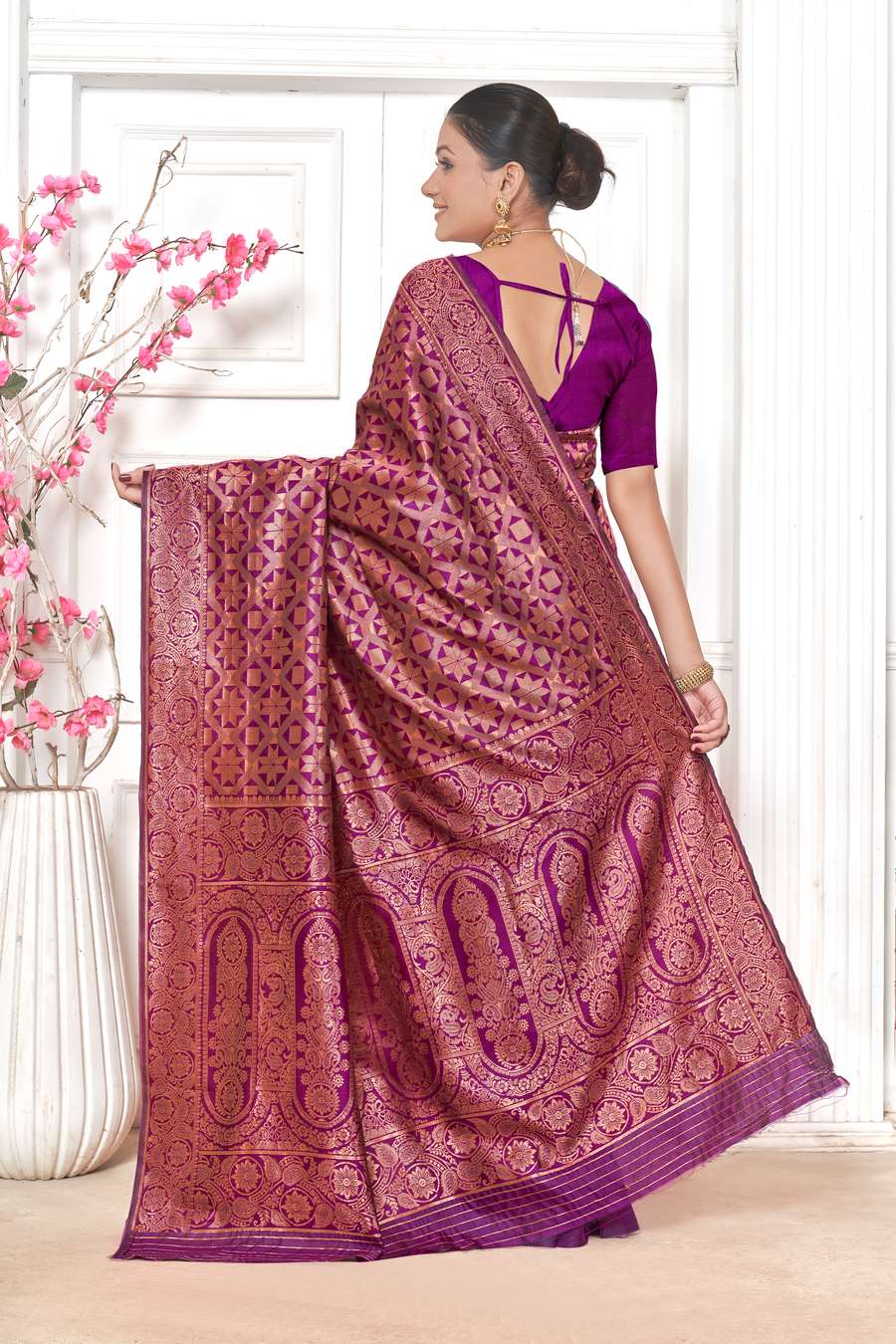 Magenta Banarasi Silk Saree
