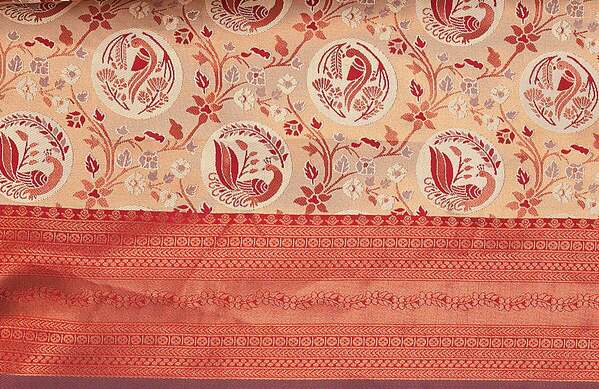 Rust Orange Woven Kanjivaram Silk Saree