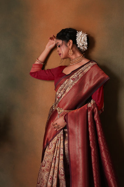Rust Orange Woven Kanjivaram Silk Saree