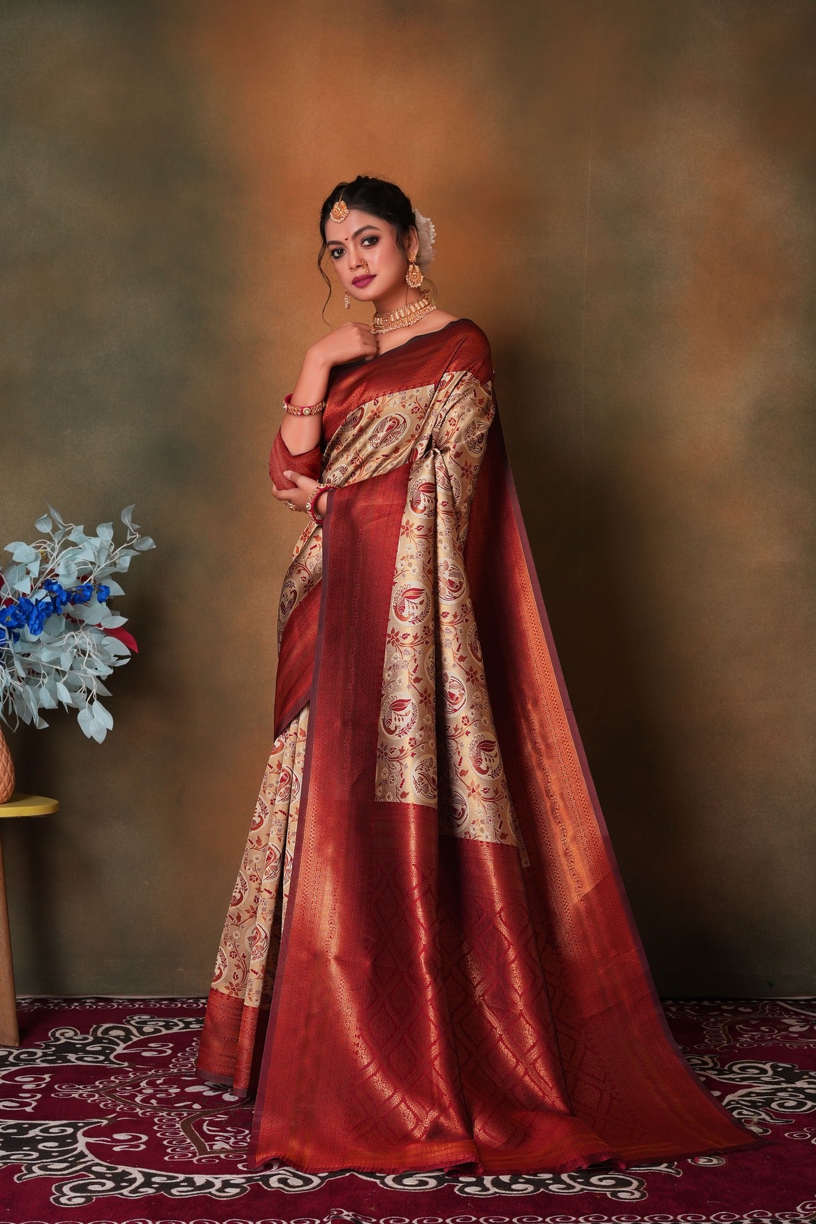 Rust Orange Woven Kanjivaram Silk Saree