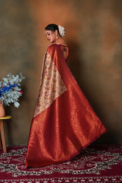 Rust Orange Woven Kanjivaram Silk Saree