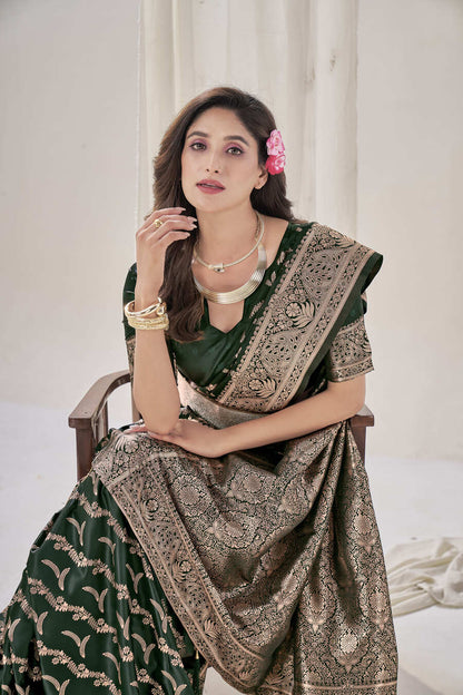 Dark Green WovenSatin Silk Saree