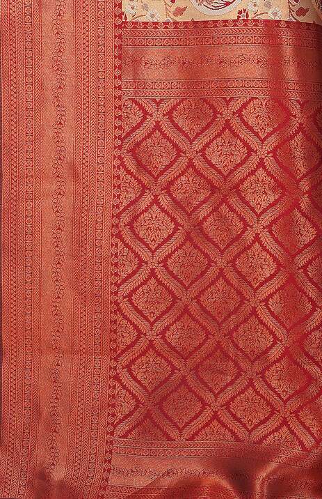 Rust Orange Woven Kanjivaram Silk Saree