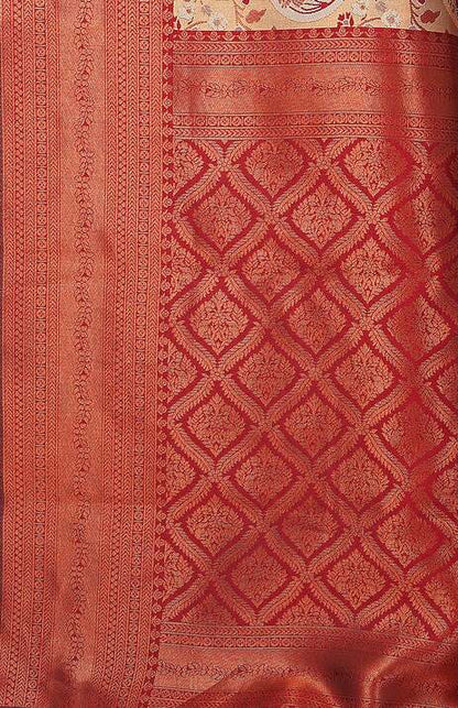 Rust Orange Woven Kanjivaram Silk Saree