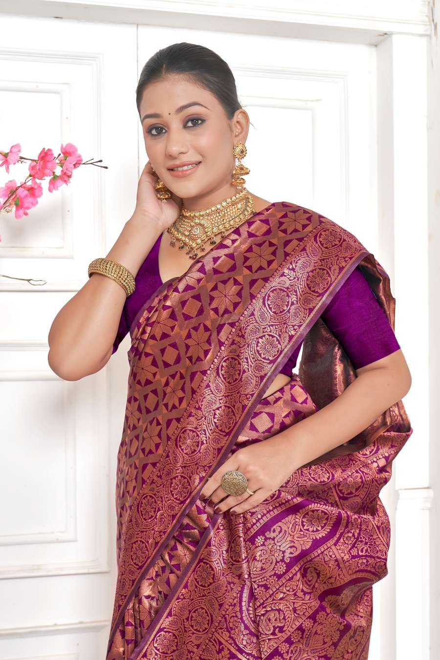 Magenta Banarasi Silk Saree