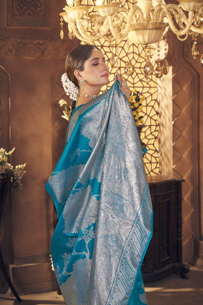 Blue Woven Banarasi Silk Saree