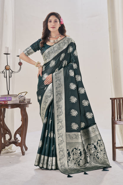 Rama Green Woven Satin Silk Saree