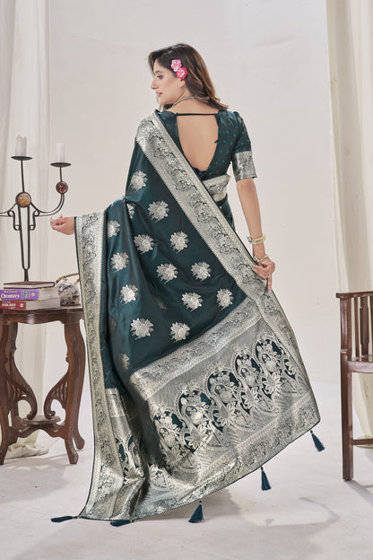 Rama Green Woven Satin Silk Saree