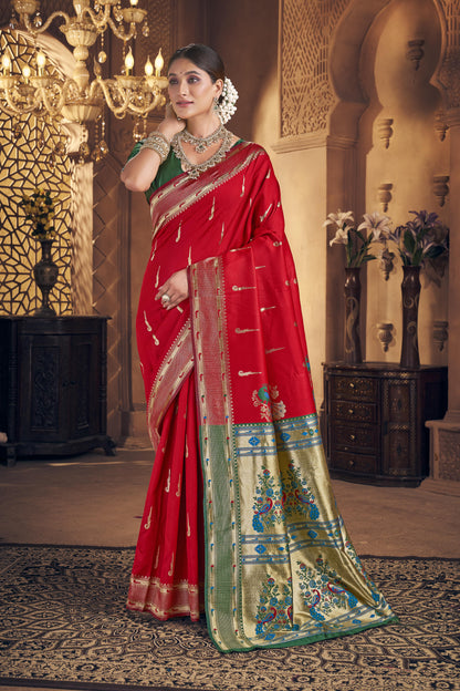 Red Woven Banarasi Silk Saree