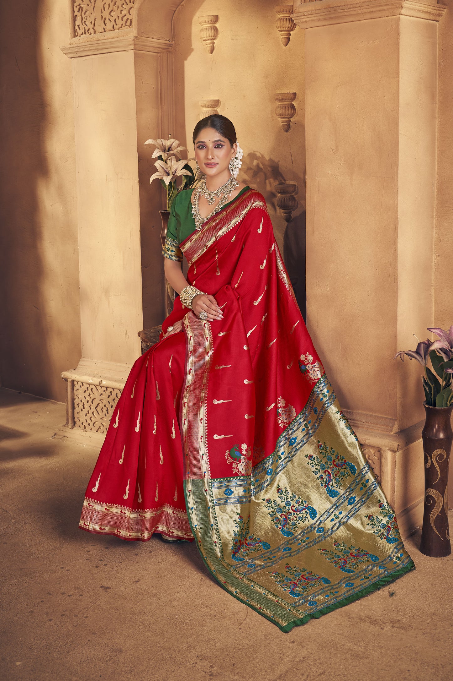 Red Woven Banarasi Silk Saree