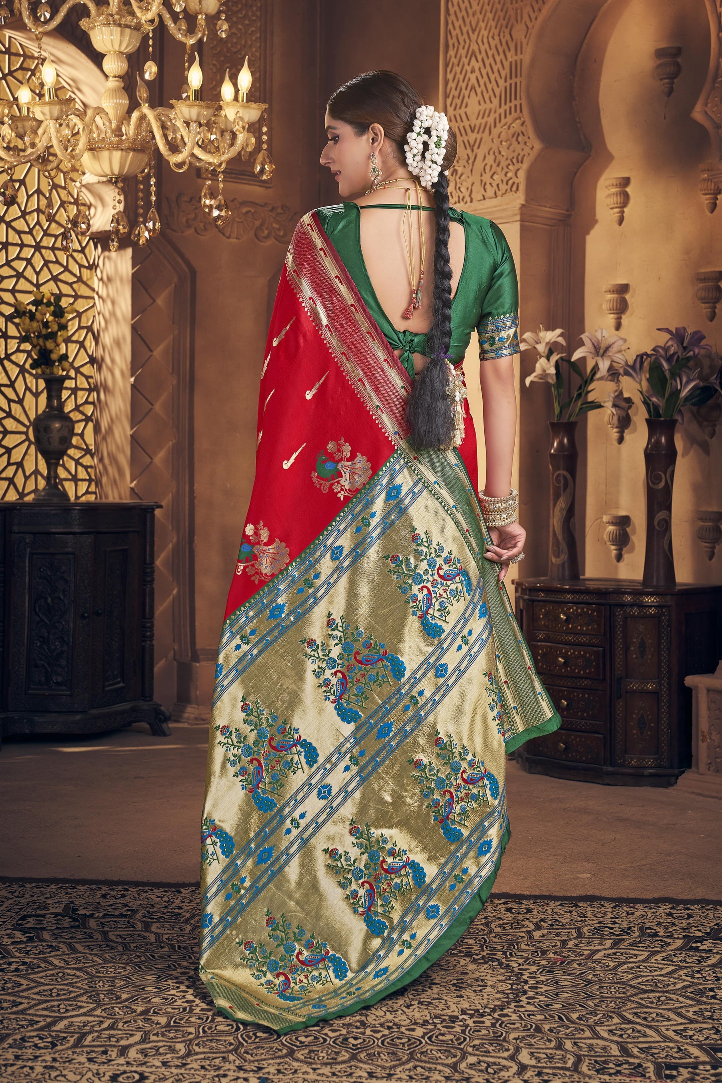 Red Woven Banarasi Silk Saree