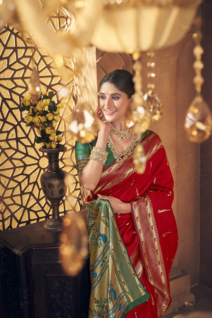 Red Woven Banarasi Silk Saree