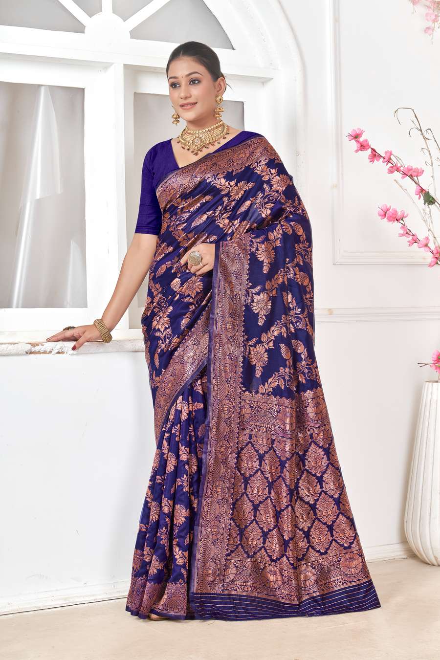 Royal Blue Copper Banarasi Silk Saree