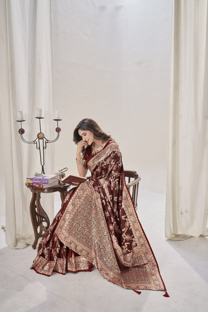 Maroon Woven Satin Silk Saree