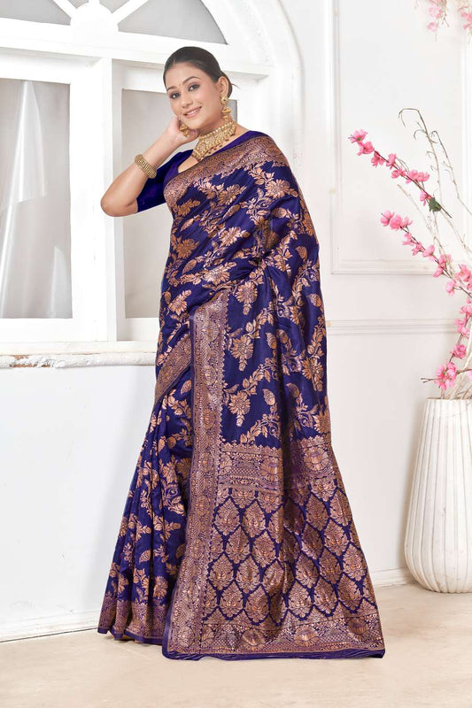 Royal Blue Copper Banarasi Silk Saree
