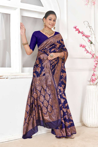 Royal Blue Copper Banarasi Silk Saree