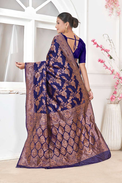 Royal Blue Copper Banarasi Silk Saree