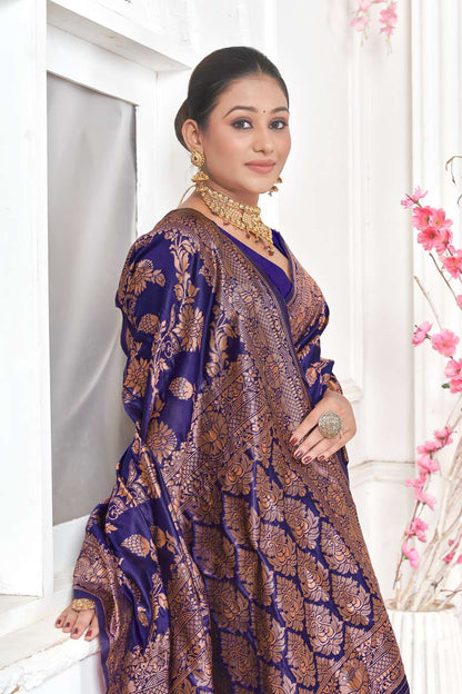 Royal Blue Copper Banarasi Silk Saree
