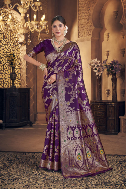 Royal Purple Banarasi Silk Saree with Antique Zari